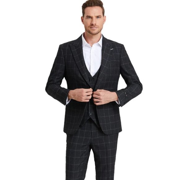 Men´s One Button Peak Lapel Vested Bold Chalk...